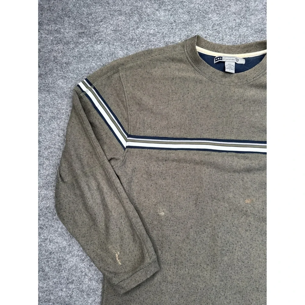 Retro Gear Mens‎ Large Sweater Olive Brown Striped Long Sleeve Y2K Cotton Blend
